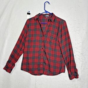 The Limited Button Down Red Black Plaid Stretch Long Sleeve Blouse Women S